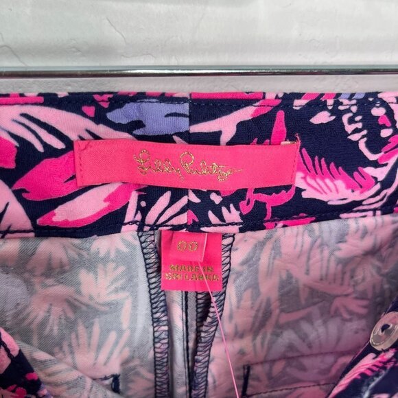 NWT Lilly Pulitzer Kelly Skinny Ankle pants Pink Blue Size 00 palm trees monkeys - Picture 7 of 10